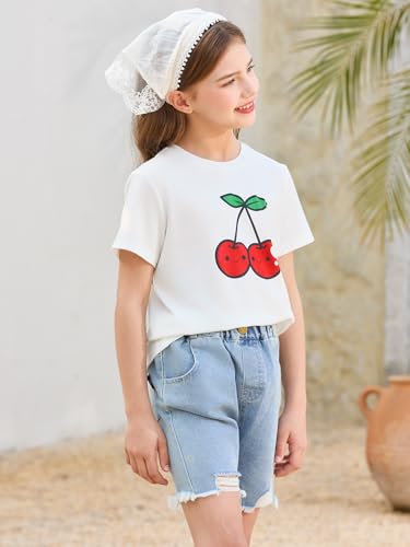 Image of Girls Short Sleeve T Shirts Kids Summer Tops Crewneck Tees 5-14 Years