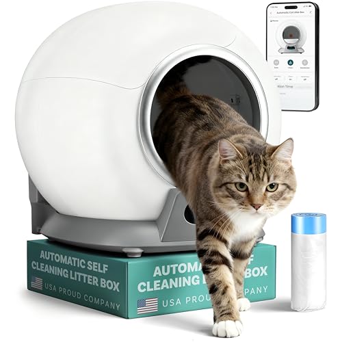PetCove Self Cleaning Litter Box with Auto Safety Sensors for Multiple Cats - Automatic Cat Litter Box Self-Cleaning - Covered Odor Removal with APP Control - Compatible On All WiFi - Electric Robot