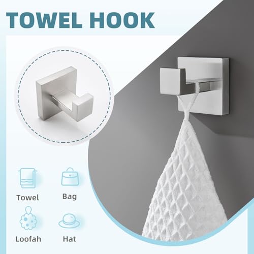 Bathroom Hardware Set 4-Piece, Angle Simple SUS304 Stainless Steel Bath Accessory Kit, Bathroom Fixture Set with Robe Hook, Toilet Paper Holder, Towel Holder and Towel Bar Brushed Nickel