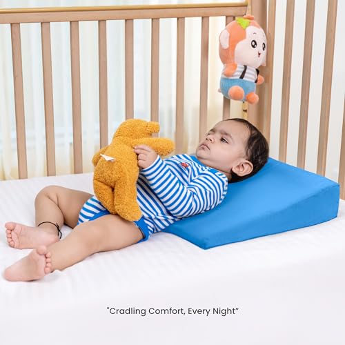 Image of Cherilo Half Size Elevated Wedge Pillow for Baby Crib & Mattress, Helps to Elevate Baby for Acid Reflux, Colic, GERD, Heat Burn & Vomiting - 19 inch x 13.5 inch x 3.5 inch - With Removable Velvet Cover - Sky Blue
