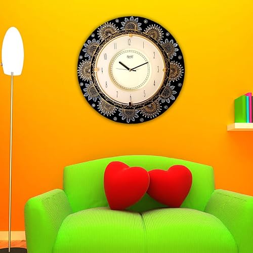 Image of Ajanta 41 CM MDF Wooden Wall Clock with Printed Ethnic Design, Tic TOC Movement for Home Living Room Office
