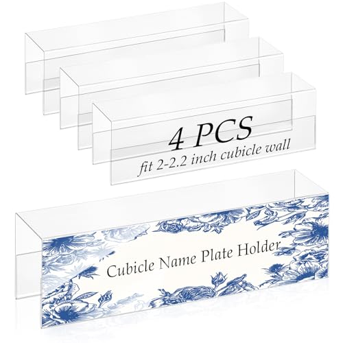 2X8 PET Cubicle Name Plate Holders Cubicle Name Plate Sign Holder Wide 2.2 in Name Plate Bracket Double Sided Nameplates for Walls Material Changeable Cubicle Name Plate Holder for School Office (4)