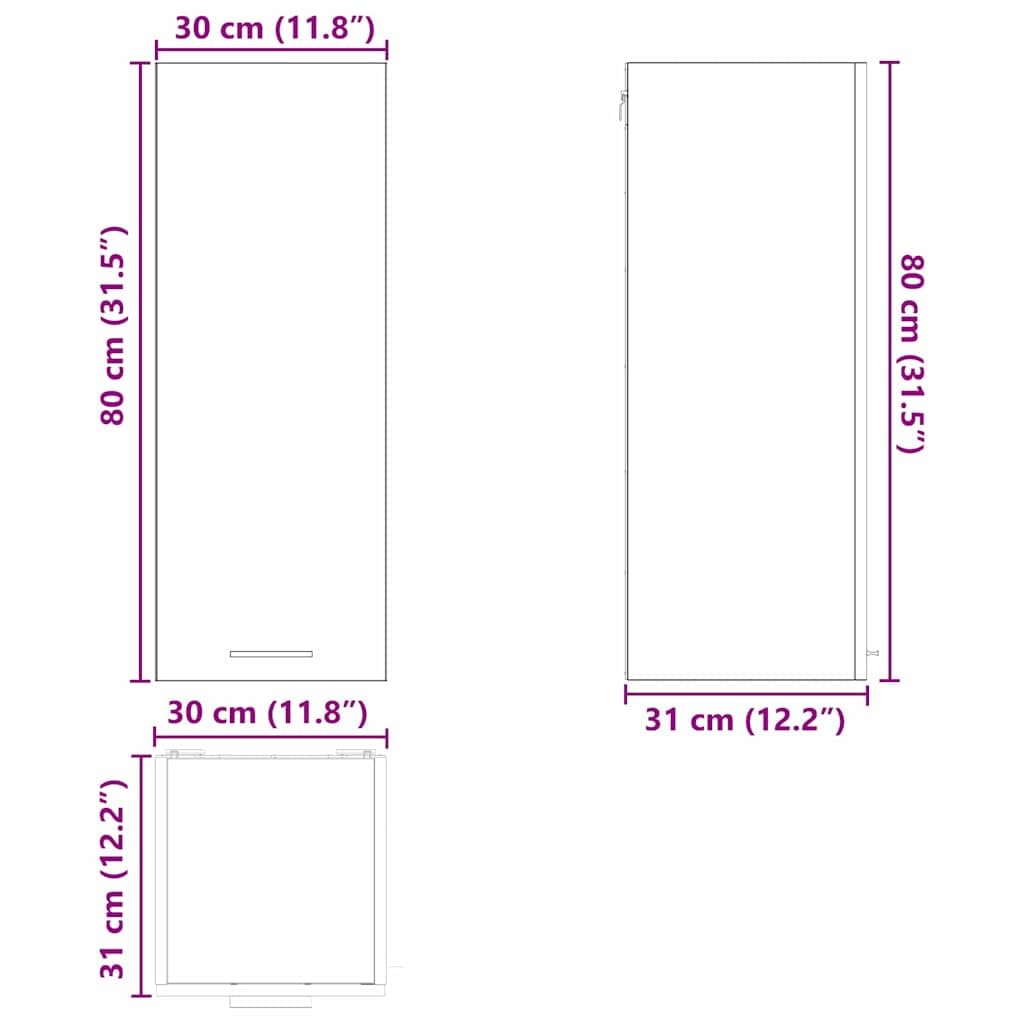 Hängeschrank mit Stauraum Weiß 30 x 31 x 80 cm Holzwerkstoff für Küche, Modernes Design, Vielseitiger Aufbewahrungsschrank, Für Küchenorganisation, Robust und langlebig