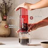 AeroPress Clear Red Coffee Press, wielofunkcyjny zaparzacz tłokowy French Press do kawy w stylu espresso i pour-over, 2 minuty parzenia, mały przenośny ekspres do kawy na podróże i kemping