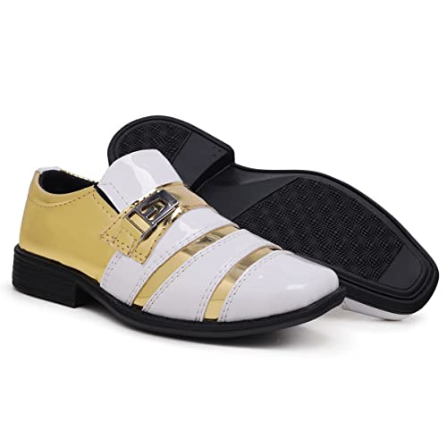 Sapato Social Infantil + Cinto em Couro Confortável (Branco/Dourado, br_footwear_size_system, big_ki