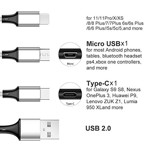 Multi Charging Cable, 5Ft 3Pack Multi Charger Cable Nylon Braided Multiple Usb Universal 3 In 1 Charging Cord Adapter With Type-C, Micro Usb Port Connectors For Cell Phones And More #TOP2