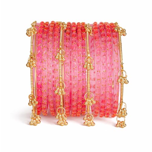 Image of Shining Diva Fashion 16 Pcs Trendy Stylish Glass & Kashmiri Ghungroo Bangles Set for Women & Girls | Traditional Festive Wedding Party Jewellery