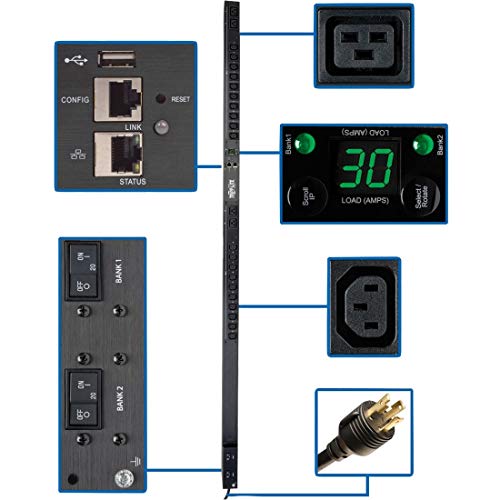 Tripp Lite PDU Monitored 5/5.8kW 208/240V 20 C13 & 4 C19 30A LX Platform L6-30P Vertical 0URM Rack-Mount TAA (PDUMNV30HVLX)