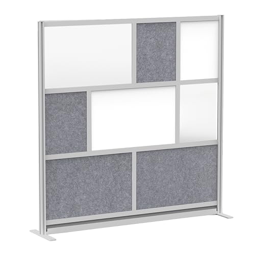 Image of Room Divider for Office Privacy - Modular Freestanding Partition with Whiteboard, PET Acoustic Panel, and Frosted Acrylic, Workflow Multi-Functional Wall, Gray Frame, Easy Assembly (70 inch x 70 inch)