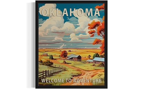 Oklahoma State Scenery Poster Art Print, Retro States Landscape Wall art Decor, Adventure Mountain and Scenery Painting for Bedroom, Living Room 42 (Oklahoma, 10"L x 8"W, Unframed)