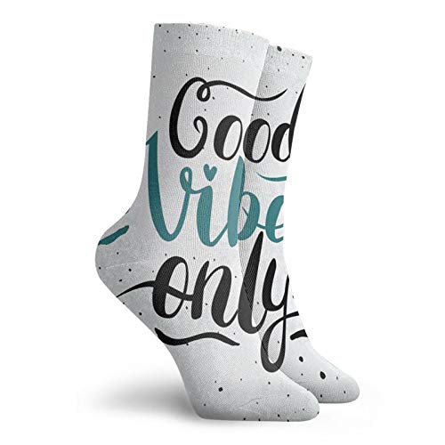 Good Vibes Funny Compression Socks Women And Men,Stylized Hand Letters Calligraphy Dots Wavy Lines And Little Heart Modern,Best For Circulation,Running,Athletic,Nurse,Travel,Teal Black Beige -12 Inch #TOP1