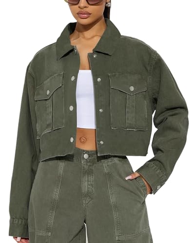 Women Utility Shacket Cropped Barn Jackets for Casual Spring Fall