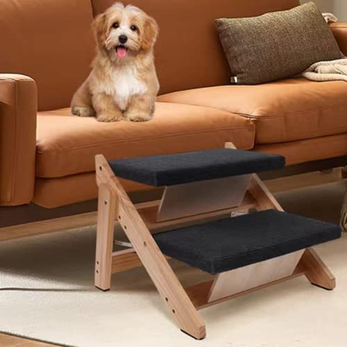 Wood Foldable Pet Stairs For Small To Medium Dogs And Cats, Portable For Beds And Sofas 2-In-1 Dog Steps With Non-Slip Pads, 2 Step/Tier Up To 100 Lbs Suitable For Heights Under 20 Inches (Upgraded). #TOP5