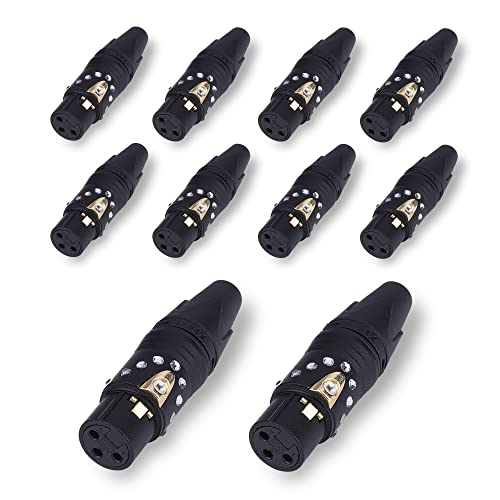 Image of MX 3 Pin XLR connector Microphone Connector pin Pure Copper Nickel Plated Pins1 for High Conductivity microphone cable connector PERENT (3 PIN CRYSTAL DESIGN, Pack of 10, Female Connector)