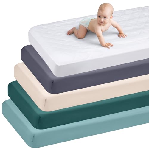 Newwiee 6 Pcs Baby Bedding Set - Fitted Sheet Crib Waterproof Mattress Protector, 28