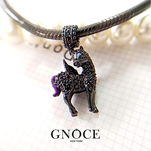 Gnoce"Divine Soul and Spirit" Black Plated Unicorn with Wings Beads 925 Sterling Silver Charm Pendant Locket fit for Bracelet/Necklace