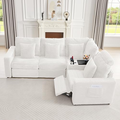 Image of RARZOE Modular Sectional Couch Corner Seat Module, Corduroy Armless Corner Seat for Living Room Modular Sectional Sofa Couch, White