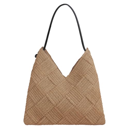 Image of Women's Straw Hobo Tote Bag Handmade Summer Beach Purse Woven Shoulder Handbag 2026