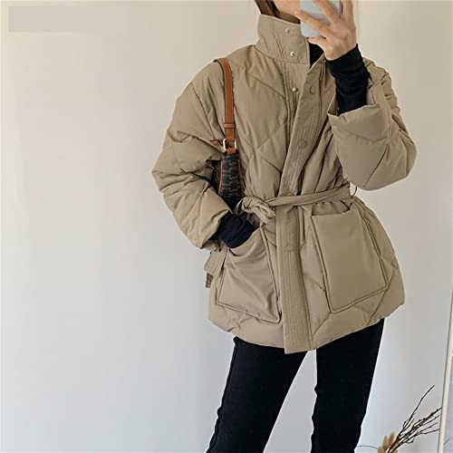 DULIDU Casaco feminino de inverno de algodão grosso, trespassado, com cadarço, gola alta, jaqueta fe