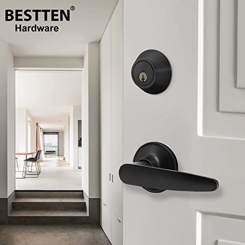 Bestten Single Cylinder Deadbolt, Dead Bolt For Front Door And Garage Door, Keyed One Side, Thumb Turn Inside, Matte Black Finish #TOP4