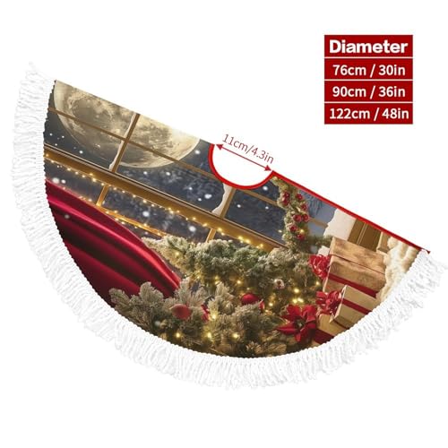 Jupe d'arbre de Noël couverture de base ronde décorations de fête à domicile lune - 3