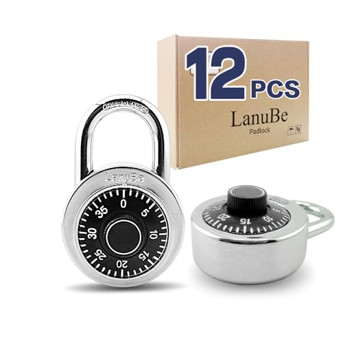 LanuBe Lock Standard Dial Combination Lock, 2 inches. Wide, with Different Combinations, Black Turnplate, Pack of 12; Lock for School, Employee, Gym Sports Locker, Case, Toolbox