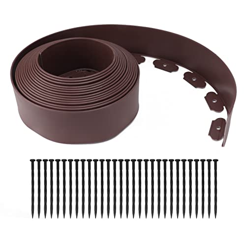 Kit de Bordes de Paisaje PE, Borde de jardín de Pared Alto sin excavación con estacas para césped, Cama de Flores, Patio de Hierba (Café)