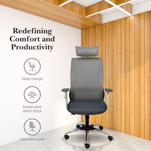 Image of activa Cyber Ergonomic High Back Office Chair | Mesh Computer Chair with Adjustable Headrest | Lumbar Support | Armrest & Swivel Wheels | Comfortable Chair for Home /Office /Study /Gaming (White Grey)