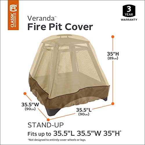Classic Accessories Veranda Water-Resistant 35.5 Inch Stand-Up Fire Pit Cover, Outdoor Firepit Cover #TOP27