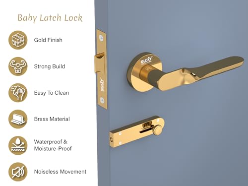 Image of GLOXY Door knob Lock for Bathroom Door Latch Balcony Mortise Keyless Pull Handle Set with Brass Baby Lock for Kitchen, Balcony | Gold Finish (2 Years Warranty, Pack of 1)
