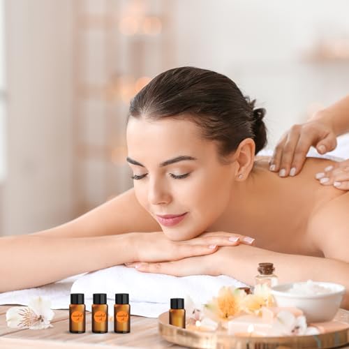 Amentalove 20 Stück 10ml Braune Leere Glasflaschen, Fläschchen für Ätherische Öle, Mini Glasflasche mit Pipette Spritze Aufkleber, Mini Fläschchen für Ätherisches Öl Spa Massage Aromatherapie