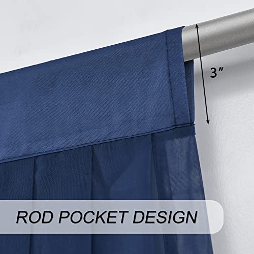 OYRING Navy Blue Sheer Window Curtains Valance for Living Room Waterfall Swag Valance Topper Curtains for Bedroom Rod Pocket Valance Curtains (1 Panel, W110 Inch) by OYRING - Image 6
