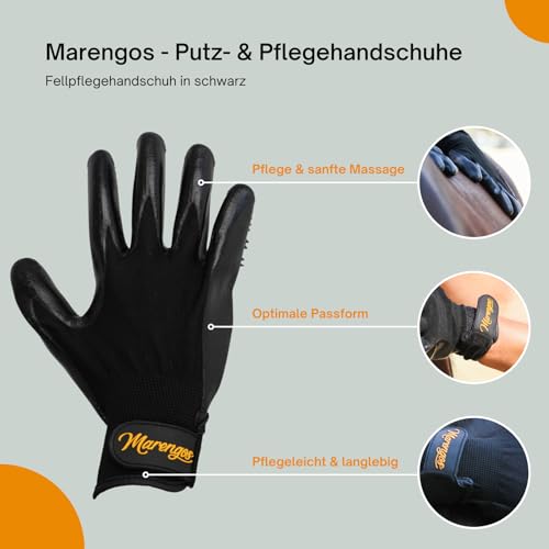 Marengos - Putz- & Pflegehandschuhe – Fellpflegehandschuh mit weichen Noppen - Fellwechselhelfer für die Pferdepflege – Handschuh zum Striegeln – Pferdezubehör in schwarz – Einheitsgröße