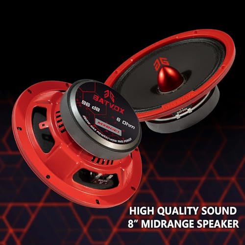 Image of MX80E1 Loudspeaker 8 Inch Midrange 560 Watts 6 Ohms Red Bullet, Premium Quality Audio Door Speakers for Car or Truck Stereo Sound System, Red (2 Speakers)
