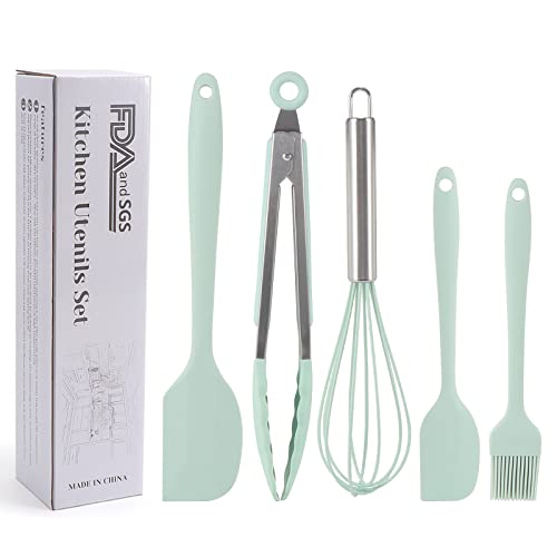 Utensilios de Cocina de Silicona 5 Espátulas de Cocina de Silicona Cepillo de Aceite Batidor Espátula Utensilios de Cocina para Cocinar Y Cocinar Alimentos(Verde) Cover