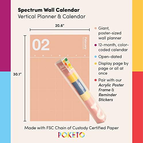 Poketo - Undated Monthly Vertical Wall Calendar 30" X 20" - 12 Month Minimalist Wall Planner - Monthly Calendar - Eco Friendly Paper - Office Supplies - Ideal For Office & Home - 2023 - Earthy Combo #TOP4