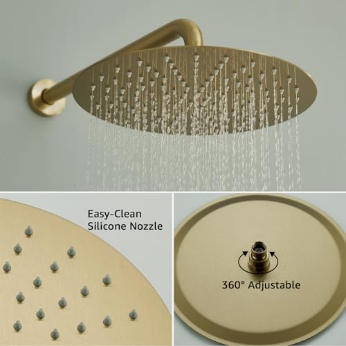 Image of Iriber Brushed Gold Shower System Wall Mounted Shower Faucet Mixer Set with 10 Inches Rain Shower head and Handheld, Bathroom Shower Trim Kit Contain Pressure Balance Valve Cartridge