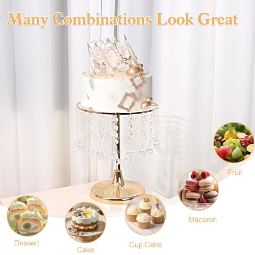 AFOLOREET 6 Pcs Crystal Gold Cake Stand with Elegant Pendant -Round Metal Dessert Cake Holders, Cupcake Stand for Birthday, Anniversary, Baby Shower Party (2S+2M+2L) by AFOLOREET - Image 8