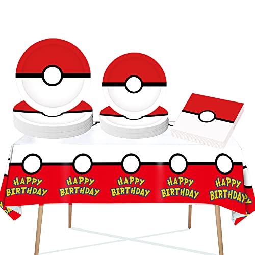 Nuwontun Pokeball Birthday Party Supplies 61Pcs Pokeball Tableware for Video Party Party Plates Party Decorations