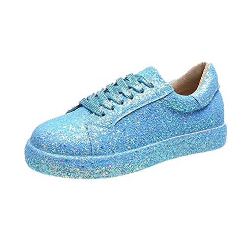 Women's Rhinestone Sneakers Ladies Fashion Sequin Round Head Lace Up Comfortable Flat Casual Shoes Women's Lace Up Casual Sneakers Glitter Sneakers