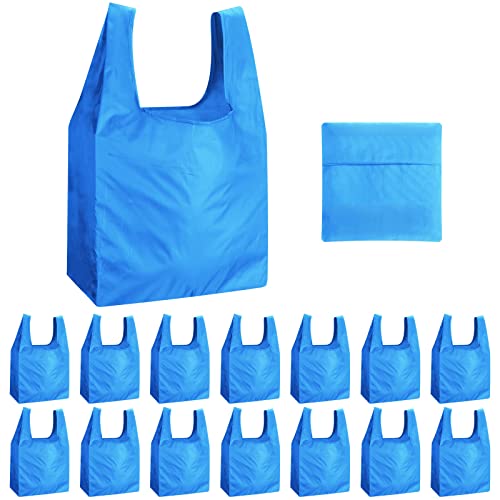 50 Stück wiederverwendbare Einkaufstaschen, faltbar, Polyester, waschbar, Einkaufstasche mit Griffen, tragbare Einkaufstasche, himmelblau Cover
