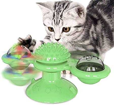 VATTU Interactive Cat Toys Ball Funny Toy with Suction Cup Portable, Pet Exercise Smart Cat Toy with Spinning Catnip Balls with LED Light (1 Piece)