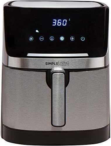 Simple Living 5.8Qt LED Touch Screen Air Fryer, 8 Presets, Preheat, 2 Hour Keep Warm and Memory Control Function, Airfryer Recipe Cookbook, Stainless Steel Fingerprint Resistant Finish