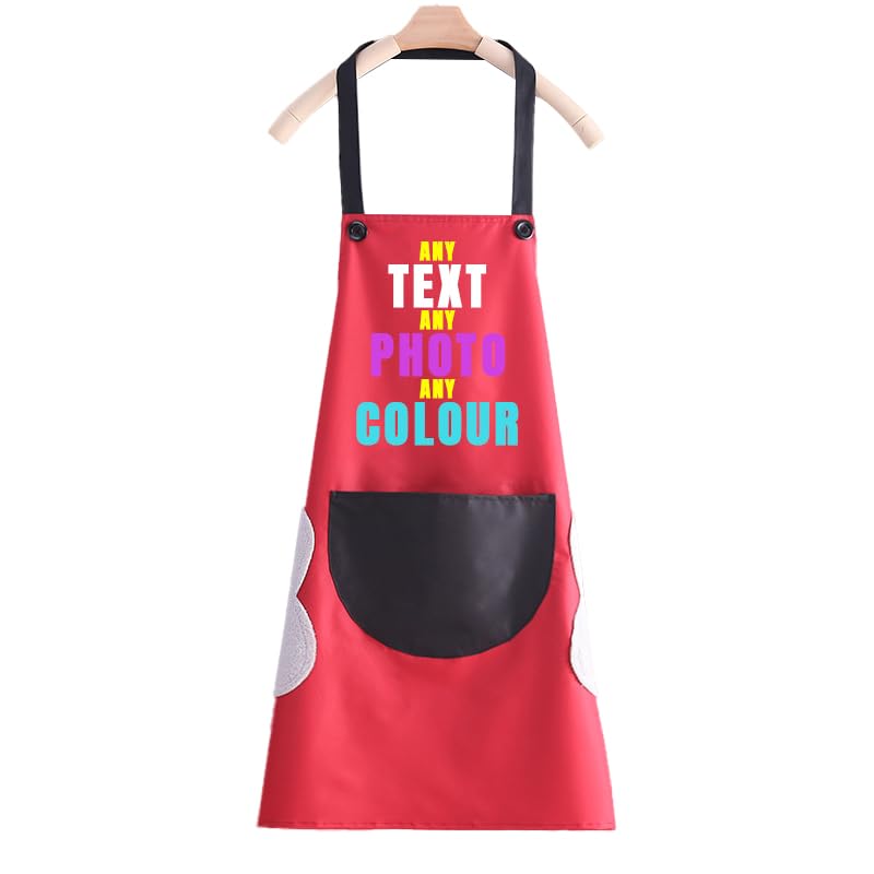 Personalized Apron with Photo Text for Women and Men | Waterproof Apron with Pockets | Custom Aprons for Cooking, Baking, Waitress, Chef