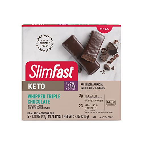 Slimfast Low Carb Meal Replacement Whey Protein Bar, Keto Friendly Chocolate Snacks For Weight Loss With 7G Protein, Whipped Triple Chocolate, 5 Count Box (Packaging May Vary) #TOP3