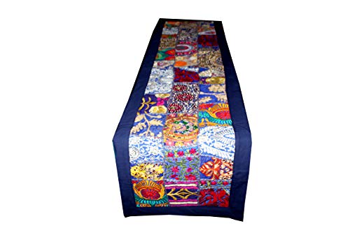 Rajwada-Fashion Handmade Table Runner Indian Design Embroided Silk Ethnic Runner Indian Patchwork Table And Home Decor For Every Occasion (Blue) (60X15) #TOP1