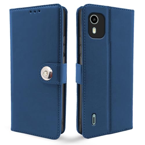 Image of Pikkme Nokia C12 / Nokia C12 Pro Flip Cover Leather Finish | Inside TPU with Card Pockets | Wallet Stand and Shock Proof | Complete Protection Button Flip Case (Blue)