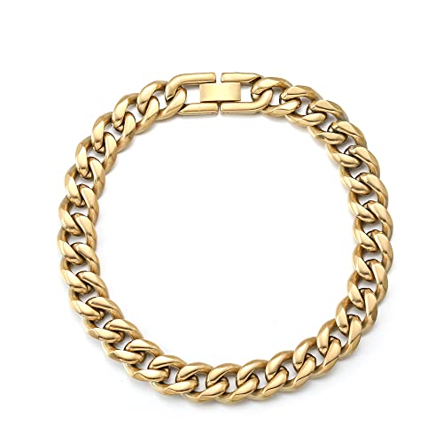 HSWYFCJY Kubanische Armband Herren Edelstahl Panzerarmband Herren Golden Hip Hop Armband für Männer Schmuck Breite 10.5mm Länge 19cm