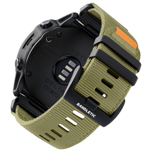 Bandletic 26mm Correa Compatible con Garmin Fenix 6X Pro/6X/Fenix 8 51mm/Fenix 7X/7X Pro/5X, QuickFit Nylon Militar Sport Duradero Muñequera para Instinct 2X Solar/Fenix 3/HR/Epix Pro 51mm, Armygreen
