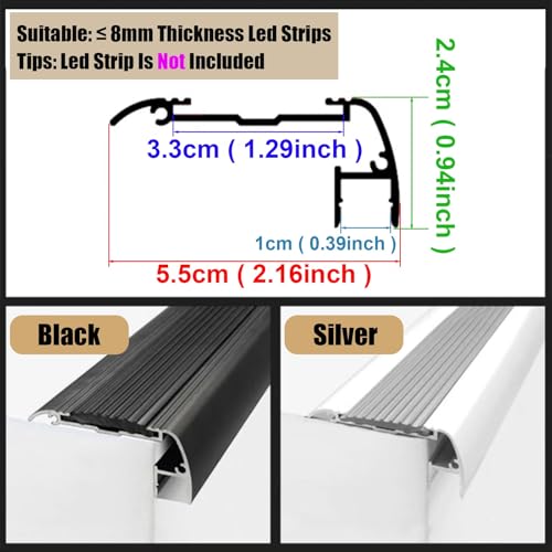 Protector de borde de escalera antideslizante que evita caídas con canal LED 6